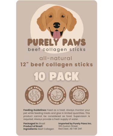 Purely Paws All-Natural Beef Collagen Sticks - Safe Digestible Dog Chews - Long-Lasting Low-Odour Rawhide Free (12 Inch 10 Count) 12 (10 Pack) - Buy Online on GoSupps.com