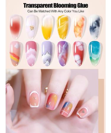 Kalolary Clear Blooming Gel Nail Polish 15ml UV LED Soak Off Nail Art Polish for Spreading Effect Marble Nail Gel Paint Nail Designs for DIY Flower Animal Watercolor Manicure Kit - Buy Online on GoSupps.com