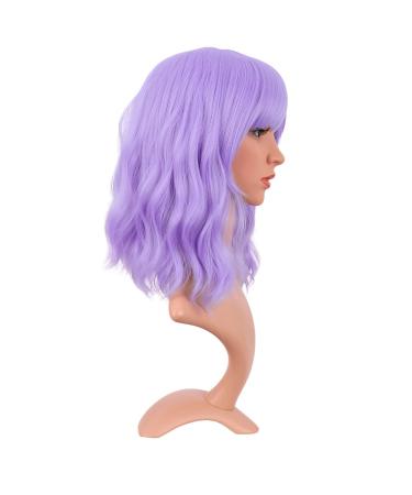 Buy MapofBeauty 14 Light Purple Short Wavy Curly Bob Wig with Bangs - Synthetic Hair for Women - Buy Online on GoSupps.com