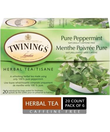 Twinings Pure Peppermint Herbal Revive Individually Wrapped Tea Bags | Naturally Caffeine-Free | 20 Count (Pack of 6) | Enjoy Hot or Iced Peppermint 20 Count (Pack of 6) - Buy Online on GoSupps.com