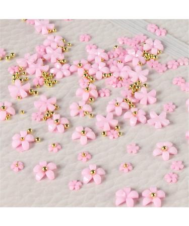 Dornail White Pink 3D Acrylic Flower Nail Charms with Pearl & Golden Caviar Beads - Nail Art DIY Decorations - Buy Online on GoSupps.com