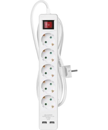 Buy Emos Socket Strip with USB 5-Fold Multiple Socket & 3m Extension Cable | IP20 Indoor Use 2x 2.1A Wall Bracket Included - Buy Online on GoSupps.com