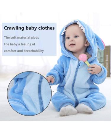 TMEOG Baby Romper Hooded Jumpsuit | Unisex 6-12 Months | Blue Star Design | Autumn Winter Flannel Clothing - Buy Online on GoSupps.com