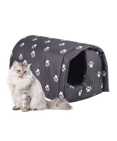 Stray Cats Shelter, Waterproof Outdoor Cat House Foldable Warm Pet Cave for Winter Wild Animal Tent Bed Anti-Slip Kitten Cave for Feral Cat Dog Puppy Weatherproof Black M:17.7"15.7"13.7"