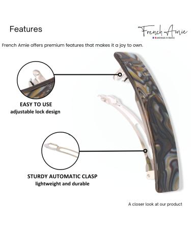 French Amie Oblong 3.5 Celluloid Handmade Hair Clip Barrette for Women - Silver Onyx | Made in France - Buy Online on GoSupps.com