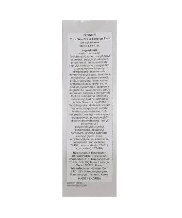 COSNORI Tone Up Base with Niacinamide - SPF 50+ PA+++ for Sun Protection, Porcelain Color - 1.69 fl.oz - Buy Online on GoSupps.com