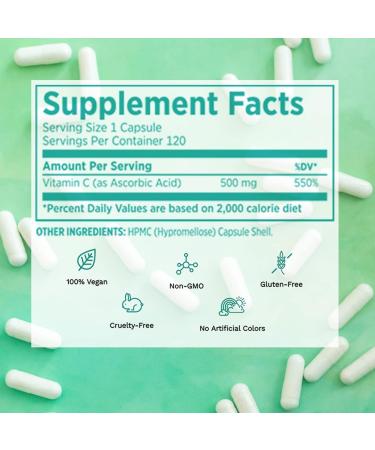Vegan Life Nutrition - Pure Vitamin C Supplement - Gluten-Free Non-GMO - Immune Support and White Blood Cell Health - 120 Capsules - Buy Online on GoSupps.com