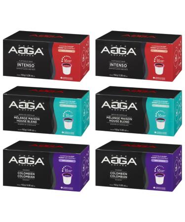 Caf Agga Keurig Coffee Pods - Variety pack - Recyclable BPA-Free Kosher Certified 100% Arabica - Compatible K-Cups for Single Serve Cups & Brewers - 6 boxes of 16 K-Cups (96 Pods) Variety Box 96 units