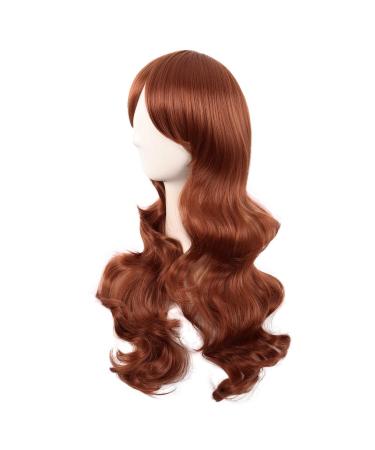 MapofBeauty 28-Inch Ginger Orange Wavy Wig with Side Part Bangs - Long Curly Hair for Women - International Shipping Available - Buy Online on GoSupps.com