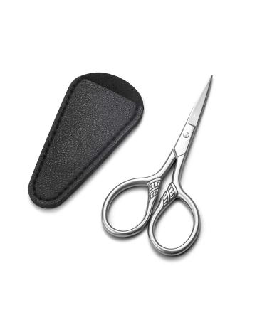 HITOPTY Small Precision Scissors, 3.5inch Stainless Steel Multi-Purpose Vintage Beauty Grooming Kit for Facial Hair, Eyebrow, Eyelash, Beard, Moustache with PU Sheath