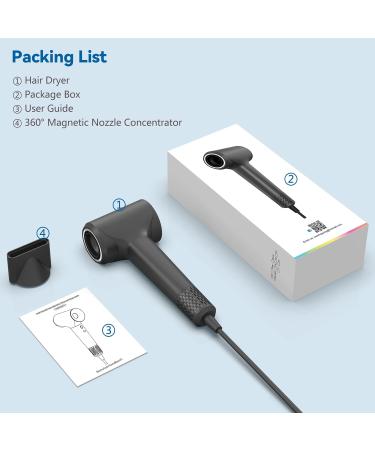 TQQ Hair Dryer 200 Million Negative Ionic Hairdryer 110 000 RPM High Speed Brushless Motor Blow Dryer for 2min Fast Drying 57dB Low Noise Travel Hairdryers for Women and Men - Buy Online on GoSupps.com