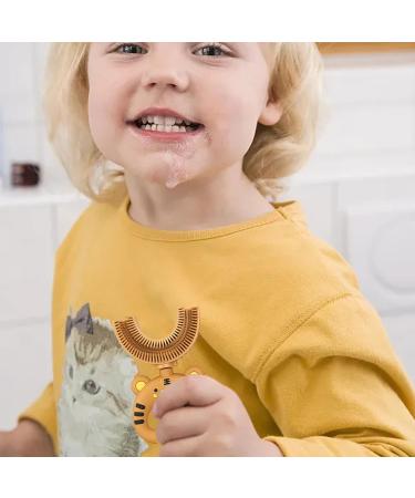 U-Shaped Toothbrush for Kids - Cartoon Tiger Design | Soft Silicone 360 Manual Toothbrush | Gentle Mouth Cleaning - Yellow (1 Pack) - Buy Online on GoSupps.com
