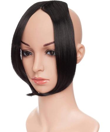 Side Clip In On Bangs Fringe Hair Extension One Piece Synthetic Slanted Fringe Hairpiece Hair Accessories For Womens Dark Black Dark Black Slanted Bangs - Buy Online on GoSupps.com