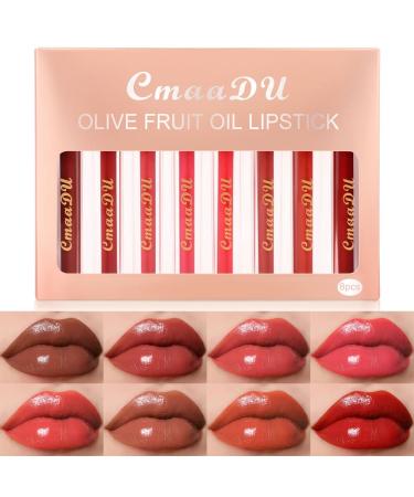 evpct 8Pcs Butter Chocolate Brown Colored Lip Gloss Set Coral Red Glossy Liquid Lipstick Set Kits for Women Long Lasting Adult Lip Gloss Clear Transparent and Pink Shany Small Magic Lip Glosses Sets 8 Count (Pack of 1) D...