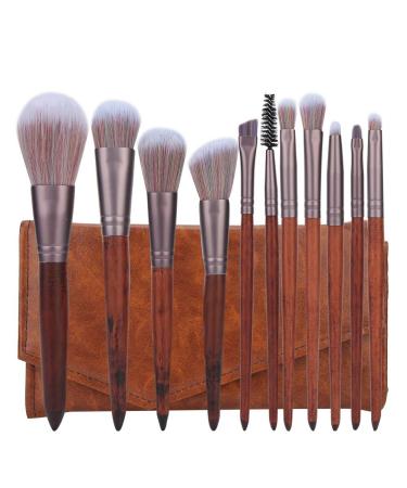 Tyenaza 11Pcs Artificial Fiber Brush Wooden Handle Facial Makeup Brushes with Bag