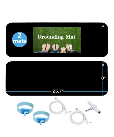 Grounding Mat Kit (2 Pack)-2 Grounding Mats (10 x 26.7") with Grounding Adapter 2 Straight Cords (15ft) and 2 Grounding Wristbands Indoor Grounding for Full Body Balance & Wellness Support