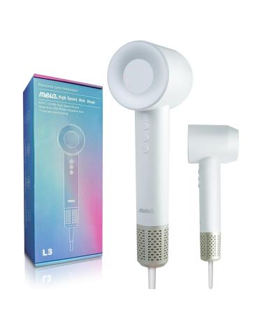 Mera Hair Dryer High-Speed Ionic Blow Dryer Quiet Professional Negative Ion 1500W Hairdryer Powerful Compact Travel Hair Dryer Fast Drying with Cord 5 Temps & 3 Speed Curly & Straight Hair White