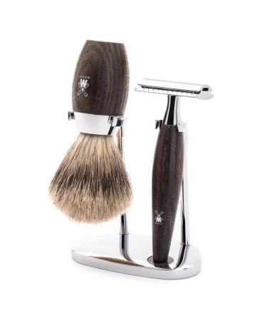 M HLE Shaving Set - Kosmo Series - Fine Badger Hair - Safety Razor - Bog Oak