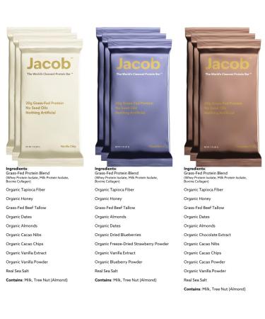 Jacob Bar Protein Bars Variety Pack (9 Bars Total) Contains 3 of Each Chocolate Vanilla Berry - 20g Grass-Fed Protein No Seed Oils Nothing Artificial - Buy Online on GoSupps.com