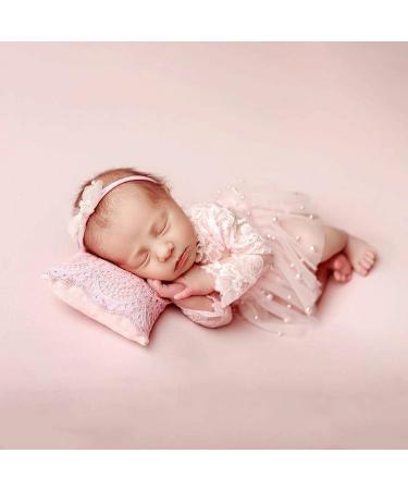 Pink Lace Newborn Photography Romper + Pearl Props | Baby Girl Photo Outfit (0-2 months) - Buy Online on GoSupps.com