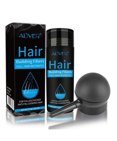 Aliver Hair Fibers for Thinning Hair & Spray - Black - 27.5 Gr, Undetectable Natural Formula - Thicker Fuller Hair in 15 Seconds - Conceals Hair Loss & Look Younger - Designed for Men & Women Black Spray Set