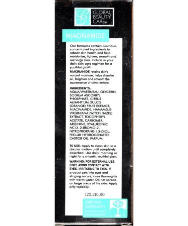 Global Beauty Care Niacinamide Vitamin Facial Serum Vitamins B C E 1fl oz 30ml
