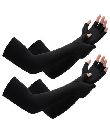 2 Pairs Copper Long Gloves Carpal Tunnel Gloves Open Compression Long Fit Gloves for Women Men Support Hands Basic Style X-Large