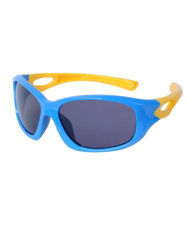 Sunglasses children polarized sports glasses + glasses band silicone anti-slip + case tr90 flexible rubber frame for boys and girls age 3-12 blue