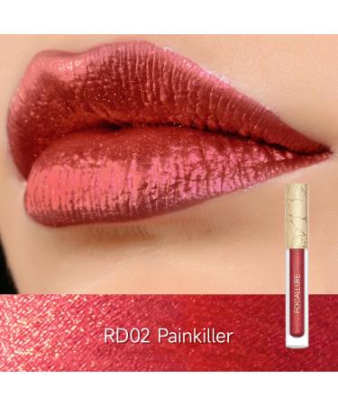 FOCALLURE Metallic Liquid Lipstick - Long Lasting Transfer-Proof Waterproof Lip Gloss for Women | RD02 Painkiller - Buy Online on GoSupps.com