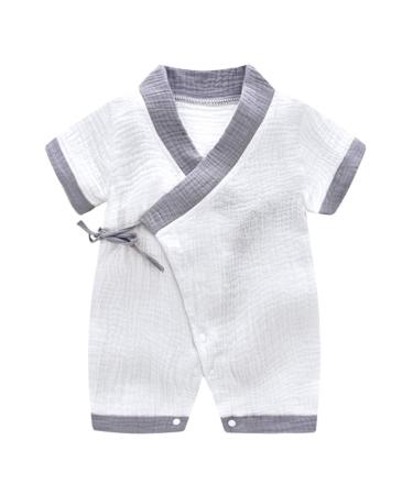 PAUBOLI Baby Kimono Robe Newborn Cotton Yarn Bodysuit Romper Infant Japanese Pajamas 0-24 Months 6-12 Months Grey