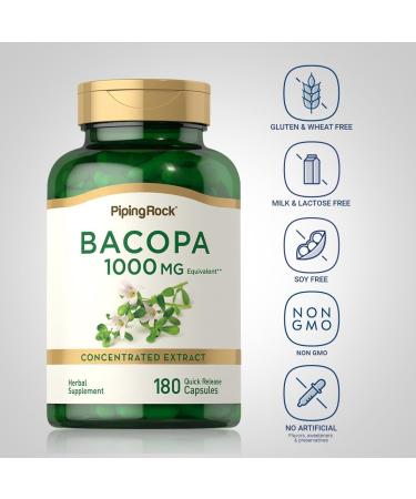 Piping Rock Bacopa Monnieri Supplement | 180 Capsules | Herbal Extract |Non-GMO & Gluten Free - Buy Online on GoSupps.com