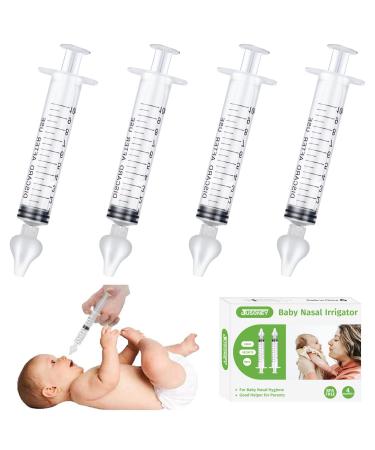 JUSONEY Baby Nose Syringe - Professional Fly Baby Irrigator with Clean and Reusable Silicone Nose Tips (4 Pieces)