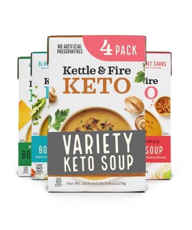 Kettle and Fire Keto Soup Variety Pack, Keto, Paleo Friendly, Gluten Free, High in Protein and Collagen, 4 Pack Variety Keto Soup