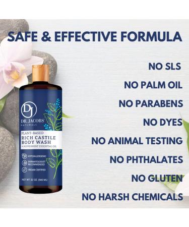 Dr Jacobs Naturals Peppermint Castile Body Wash - 32 oz, Sulfate-Free, Paraben-Free, Cruelty-Free Formula for Nourished Skin - Buy Online on GoSupps.com