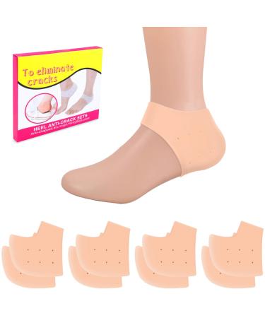 Hicdaw 4 Pairs Silicone Heel Protectors Reusable Heel Cups for Pain Relief and Blister Protection Heel Pads with Ventilation Holes Suitable for Various Footwear Men & Women (4 Pairs Skin Color)