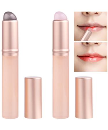 2pcs Silicone Lip Brushes with Cover Portable Round Head Mini Lip Brush Reusable Makeup Applicator Cosmetic Tools for Lipstick Lip Balm Gloss Concealer- 2 Color