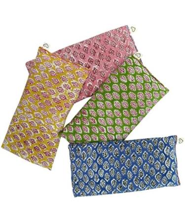 Peacegoods Lavender Eye Pillows (Pack of 4) | Scented Flax Weighted | Made in USA | Yoga Relaxation, Headache Relief | Block Print Cotton Bulk | Leaf Blue Yellow Pink Green - Buy Online on GoSupps.com