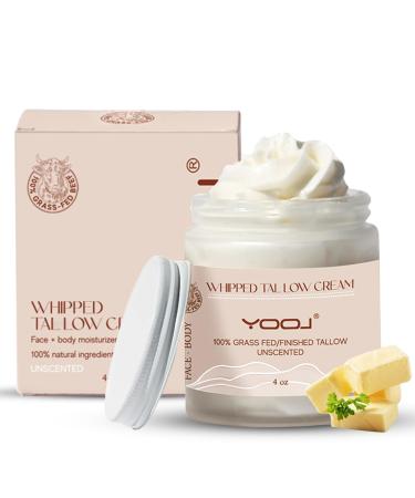 100% Grass Fed Beef Tallow for Skin Care - Organic Beef Tallow Moisturizer for Face + Body Whipped Moisturizer for Sensitive Skin Soft Smooth Tallow Face Moisturizer Unscented 4 Oz.