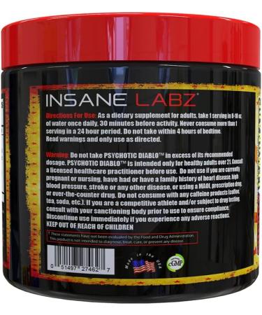 Insane Labz Psychotic Diablo Thermogenic Fat Burner for Men and Women - AMPiberry Fueled with Grains of Paradise, Theobromine, Dandelion Root Extract - Appetite Suppressant - 60 Servings - Buy Online on GoSupps.com