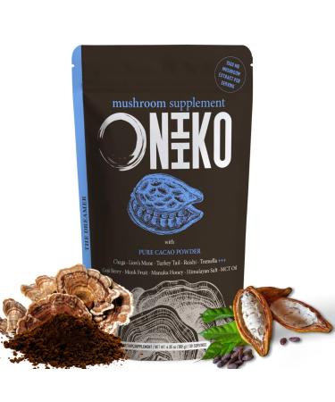 ONIIKO 5 Mushroom Cocoa - Better Sleep & Calm Blend with Chaga Reishi Goji Berries Monk Fruit MCT Oil - 1500mg Extract 30 Servings Instant Powder