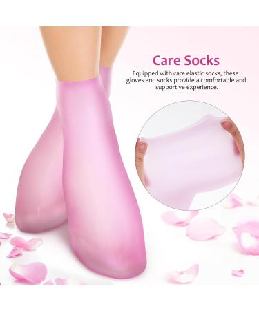 JECOMPRIS Moisturizing Gloves and Fingerless Socks Set Pink Gel Spa for Soften Repairing Dry Cracked Hands Feet Skin Care with Essential Oils lotions - Buy Online on GoSupps.com