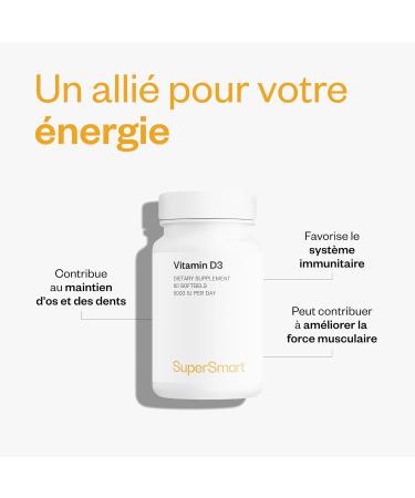 Vitamine D3 - Dosage Puissant & Forme Biodisponible - Soutient le Syst me Immunitaire les Os et le Coeur - Permet une Meilleure Assimilation du Calcium - Sans Gluten - Supersmart - Buy Online on GoSupps.com