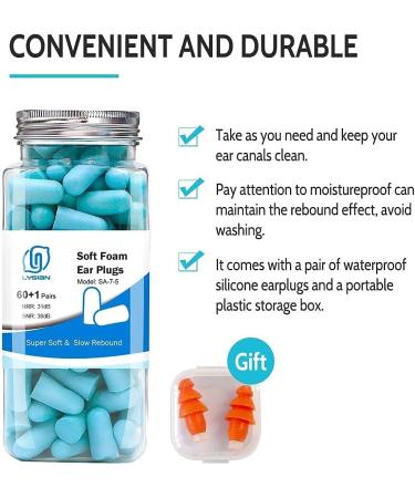 Lysian Ultra Soft Foam Earplugs 60 Pairs - 38dB SNR for Sleeping, Travel, Shooting - Lake Blue - Buy Online on GoSupps.com