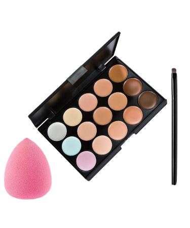 Joberio Color Concealer Palette | 15 Color Moisturizing Cream Palette, 15 Color Ultra Contours Kit-Face Contouring and 1 Makeup Brush and 1 Puff Egg