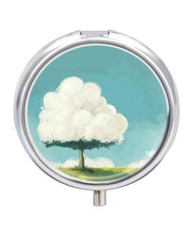 Pill Box Pill Case 3 Compartment Travel Pill Box Tree Shaped Clouds Printing Small Pill Box Portable Medicine Pill Case Pill Organizer for Purse & Pocket for Travel Handbag (Round)