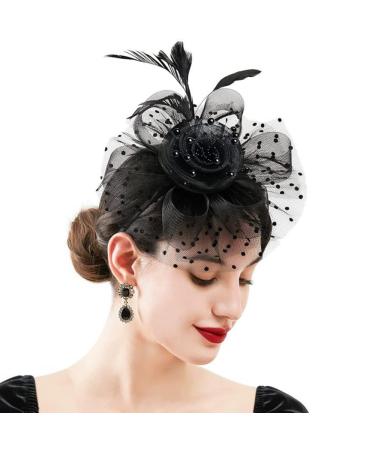 RPAEOY Fascinators Hat for Women Wedding Hair Wreath Headband Flower Cocktail Mesh Feathers Hair Clip Headpiece Hair Accessories for Festival Carnival Decoration Tea Party (#1)