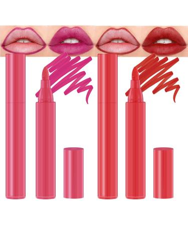 BINGBRUSH 2Pcs Bright Vivid Color Lip Tint Pencil Moisturizing Long-wear Non-sticky Lightweight Lip Stains Liquid Lipstick Rouge Lip Gloss Girls Women Gift Set (2Pcs 02# &03#)