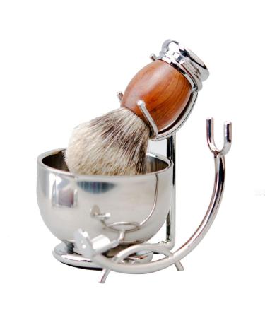 Grandslam Safety Razor Shaving Kit for Men - Pure Badger Hair Brush Rosewood Handle Razor Stainless Steel Stand & Large Bowl with 10 Blades - International Shipping Available - Buy Online on GoSupps.com