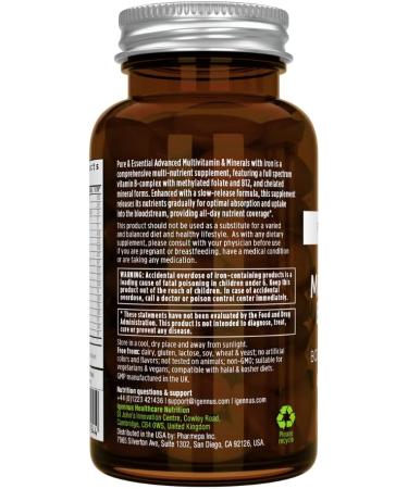 Pure & Essential Vegan Women's Multivitamin with Iron & Methylated Folate | Non-GMO Sustained Release | 60 Tablets (30 Servings) - Buy Online on GoSupps.com