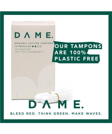 DAME Regular Tampons (x14) | 100% Organic Cotton | Vegan & GOTS Certified | Plastic Free & Compostable - Buy Online on GoSupps.com